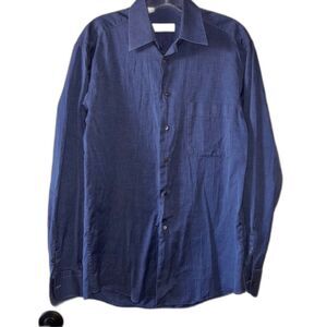Ermenegildo Zegna Shirt Mens 38/15 Dress Blue Cotton Luxury Made In Spain